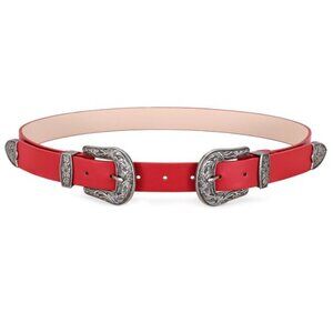 B-Low The Belt Bri Bri Red Leather Silver Western Style Double Silver Buckle